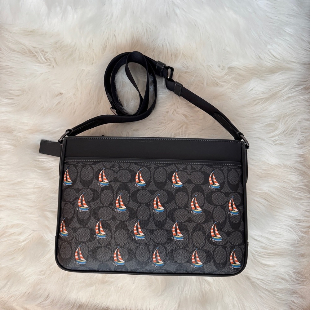 Coach Black Sailboat Print Men's Bag - Picture 11 of 13